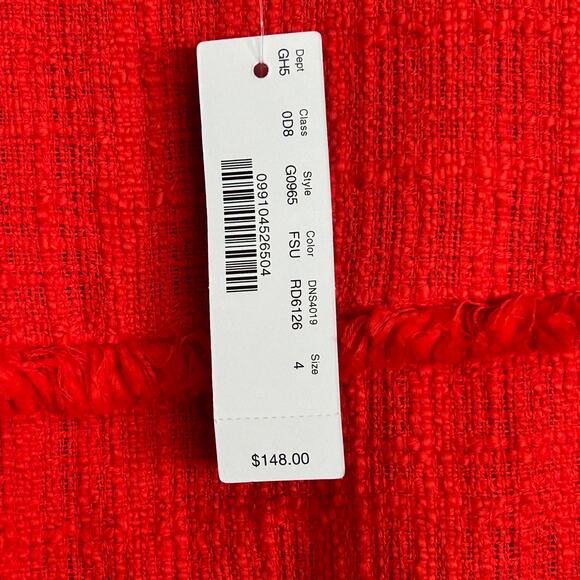 J Crew Red Cotton Tweed Fringed Dress Sleeveless NWT Size 4 - Picture 9 of 10